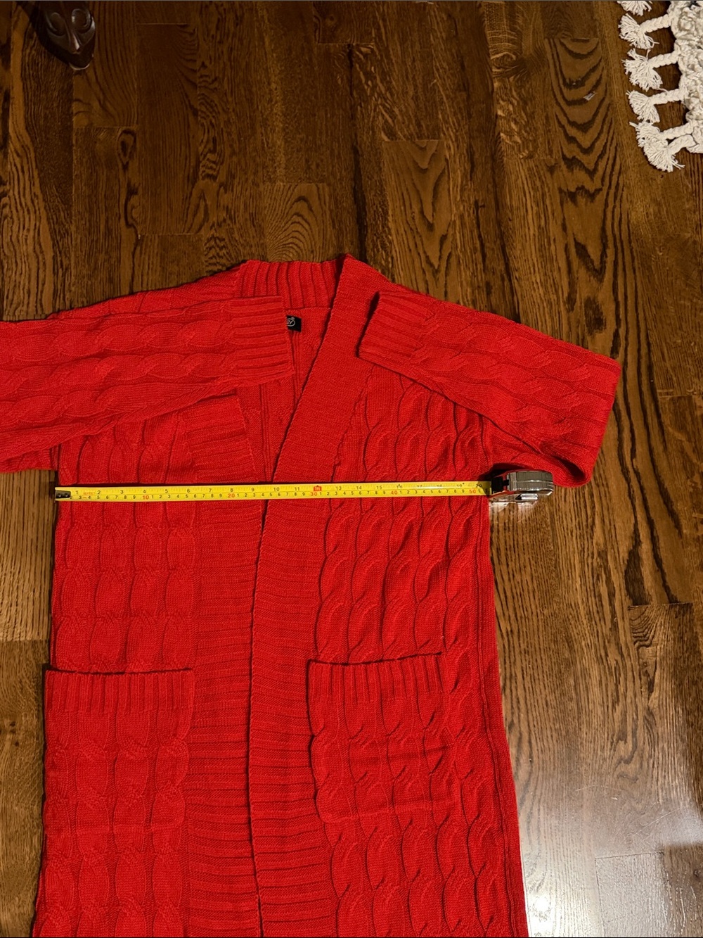 Spring 21 Bright Red Longline Open Knit cable knit Cardigan with Pockets medium - Picture 10 of 11